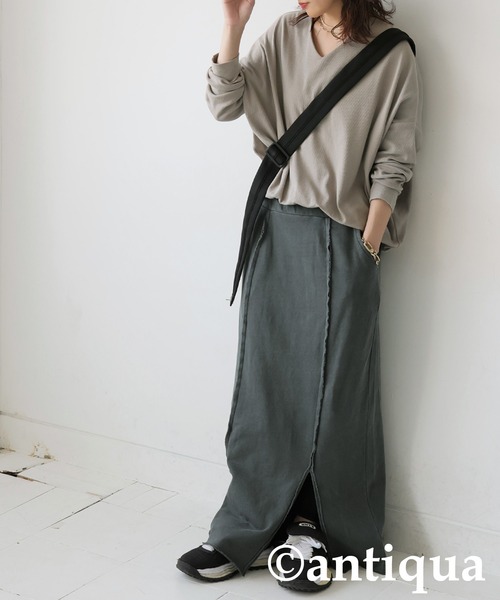 antiqua(アンティカ)の「コーデセット シュッと美トップス 裏毛スカート(Tシャツ/カットソー・レディース・レッド/杢グレー/グレイッシュベージュ/カーキ・R/P)」の14枚目の写真