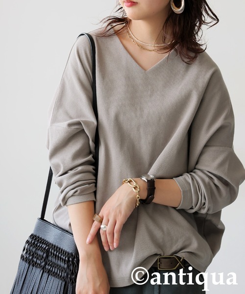 antiqua(アンティカ)の「コーデセット シュッと美トップス 裏毛スカート(Tシャツ/カットソー・レディース・レッド/杢グレー/グレイッシュベージュ/カーキ・R/P)」の16枚目の写真