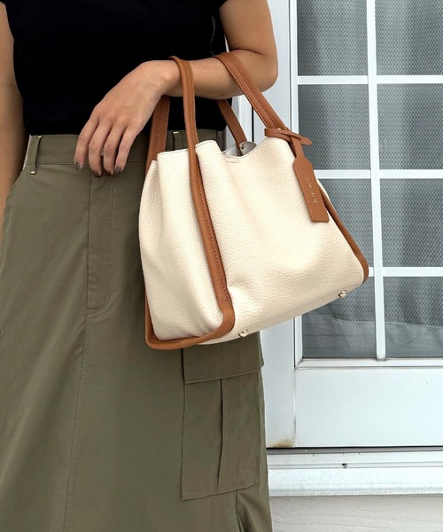 Q（キュー）の「ミニショルダー付きソフトレザーBAG（ハンドバッグ・レディース・アイボリー/ブラウン/ベージュ・ONE SIZE）」の2枚目の写真