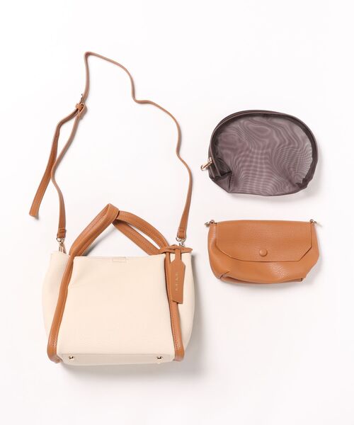 Q（キュー）の「ミニショルダー付きソフトレザーBAG（ハンドバッグ・レディース・アイボリー/ブラウン/ベージュ・ONE SIZE）」の4枚目の写真