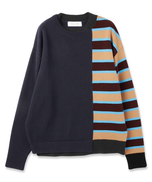 CULLNI（クルニ）の「Asymmetrical Border Layerd Rib Pullover Knit（ニット/セーター・メンズ・キャメル/ブラック/ネイビー/チャコール・0/2/1）」の4枚目の写真