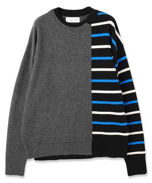 CULLNI（クルニ）の「Asymmetrical Border Layerd Rib Pullover Knit（ニット/セーター・メンズ・キャメル/ブラック/ネイビー/チャコール・0/2/1）」の3枚目の写真