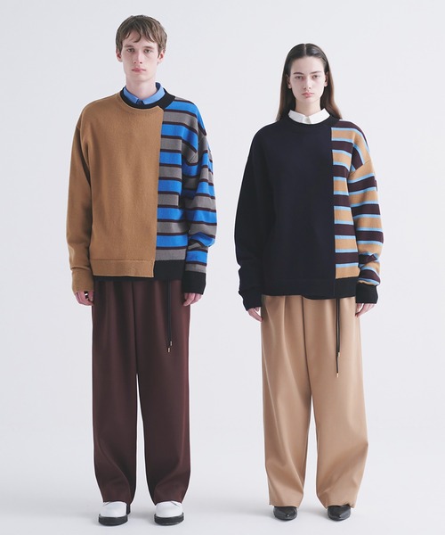 CULLNI（クルニ）の「Asymmetrical Border Layerd Rib Pullover Knit（ニット/セーター・メンズ・キャメル/ブラック/ネイビー/チャコール・0/2/1）」の7枚目の写真