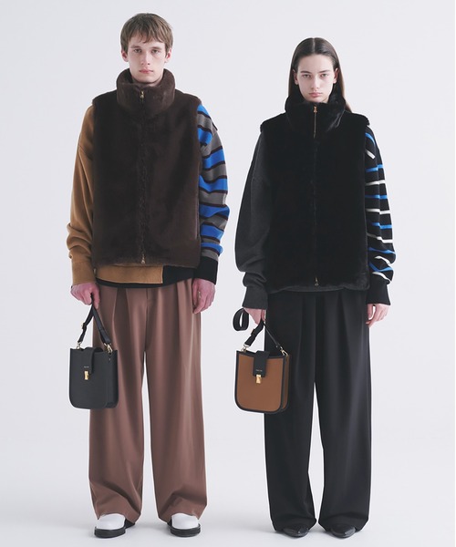 CULLNI（クルニ）の「Asymmetrical Border Layerd Rib Pullover Knit（ニット/セーター・メンズ・キャメル/ブラック/ネイビー/チャコール・0/2/1）」の8枚目の写真