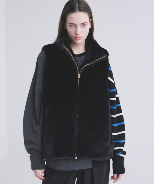 CULLNI（クルニ）の「Asymmetrical Border Layerd Rib Pullover Knit（ニット/セーター・メンズ・キャメル/ブラック/ネイビー/チャコール・0/2/1）」の9枚目の写真