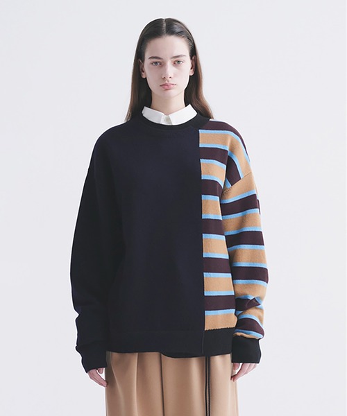 CULLNI（クルニ）の「Asymmetrical Border Layerd Rib Pullover Knit（ニット/セーター・メンズ・キャメル/ブラック/ネイビー/チャコール・0/2/1）」の21枚目の写真