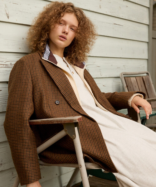 FREAK'S STORE(フリークスストア)の「English Wool テーラードジャケット/イングリッシュウール ジャケット/チェック ダブル ジャケット(テーラードジャケット・レディース・オリーブ/ベージュ/ブラウン・MEDIUM/SMALL)」の5枚目の写真