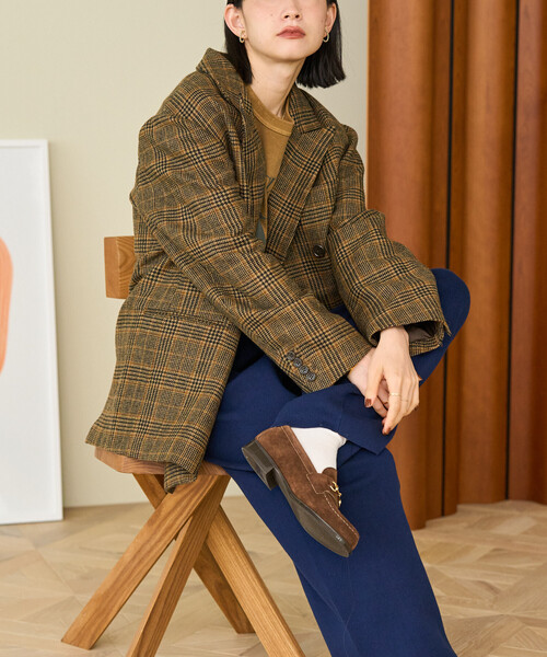 FREAK'S STORE(フリークスストア)の「English Wool テーラードジャケット/イングリッシュウール ジャケット/チェック ダブル ジャケット(テーラードジャケット・レディース・オリーブ/ベージュ/ブラウン・MEDIUM/SMALL)」の13枚目の写真