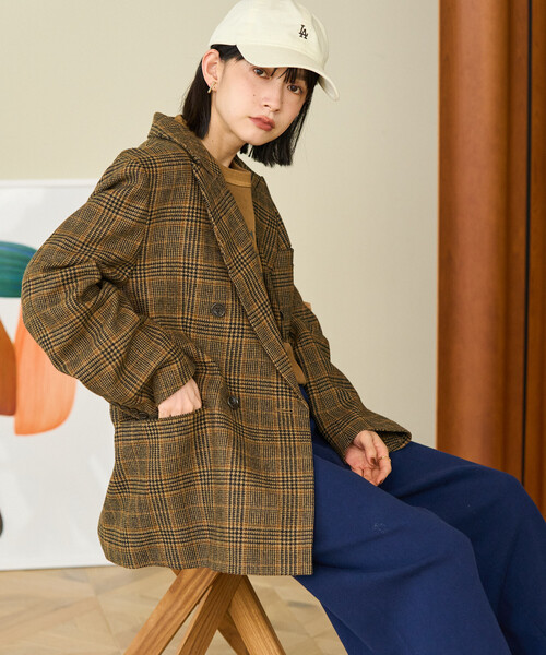 FREAK'S STORE(フリークスストア)の「English Wool テーラードジャケット/イングリッシュウール ジャケット/チェック ダブル ジャケット(テーラードジャケット・レディース・オリーブ/ベージュ/ブラウン・MEDIUM/SMALL)」の14枚目の写真