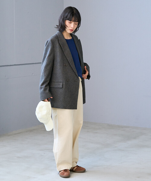 FREAK'S STORE(フリークスストア)の「English Wool テーラードジャケット/イングリッシュウール ジャケット/チェック ダブル ジャケット(テーラードジャケット・レディース・オリーブ/ベージュ/ブラウン・MEDIUM/SMALL)」の18枚目の写真