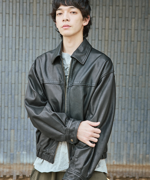 シープ レザー ウォッシュド ジップ ブルゾン（ライダース