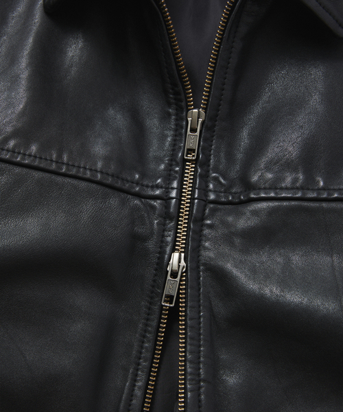 シープ レザー ウォッシュド ジップ ブルゾン（ライダースジャケット