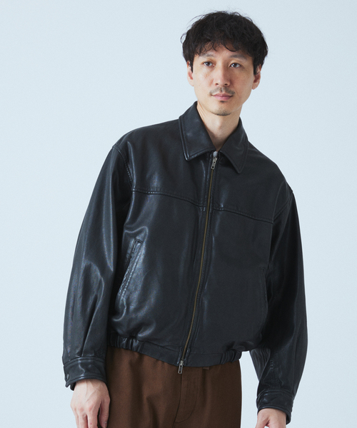 シープ レザー ウォッシュド ジップ ブルゾン（ライダースジャケット