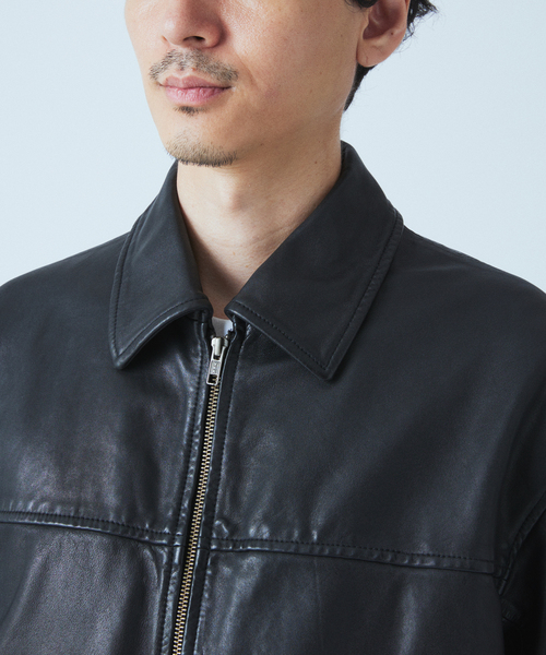 シープ レザー ウォッシュド ジップ ブルゾン（ライダースジャケット