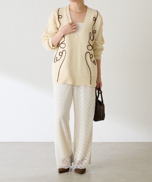 COLLAGE GALLARDAGALANTE（コラージュガリャルダガランテ）の「レースワイドパンツ（その他パンツ・レディース・ブラック/オフホワイト・FREE）」の4枚目の写真