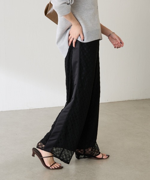COLLAGE GALLARDAGALANTE（コラージュガリャルダガランテ）の「レースワイドパンツ（その他パンツ・レディース・ブラック/オフホワイト・FREE）」の15枚目の写真