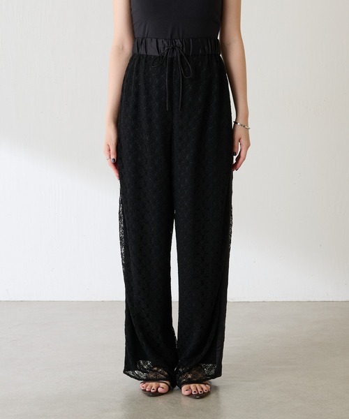 COLLAGE GALLARDAGALANTE（コラージュガリャルダガランテ）の「レースワイドパンツ（その他パンツ・レディース・ブラック/オフホワイト・FREE）」の10枚目の写真