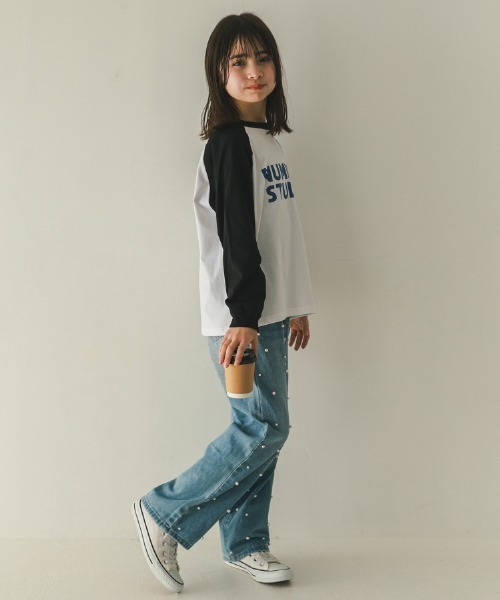 jeans-b（ジーンズベー）の「jeans-b/ジーンズベー NUMBER STUDIO　ロングTシャツ（Tシャツ/カットソー・キッズ・ベージュ/サンドベージュ/オフホワイト・160cm/150cm/140cm/130cm）」の5枚目の写真