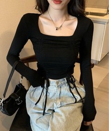 スクエア ネックドロスト 長袖 Tシャツ