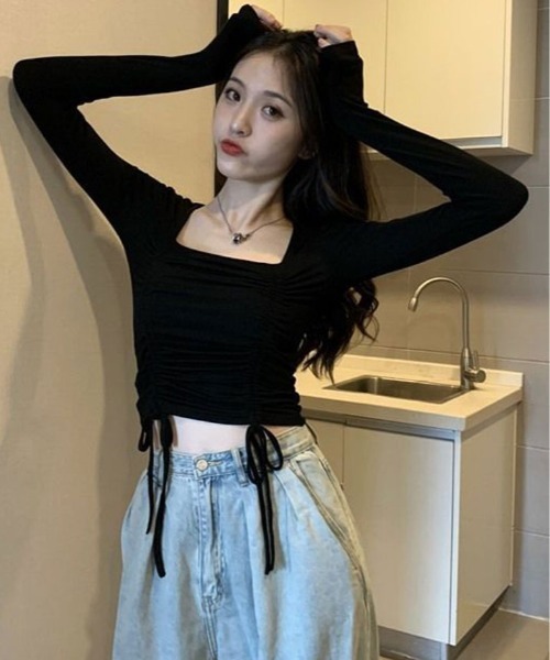 kirakiraShop(キラキラショップ)の「スクエア ネックドロスト 長袖 Tシャツ(Tシャツ/カットソー・レディース・ホワイト/レッド/チャコール/ブラック・FREE)」の20枚目の写真