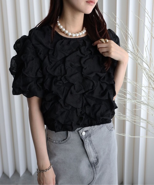 YENNA(イェンナ)の「フクレデザインカットソー(シャツ/ブラウス・レディース・ブラック/ホワイト・FREE)」の12枚目の写真