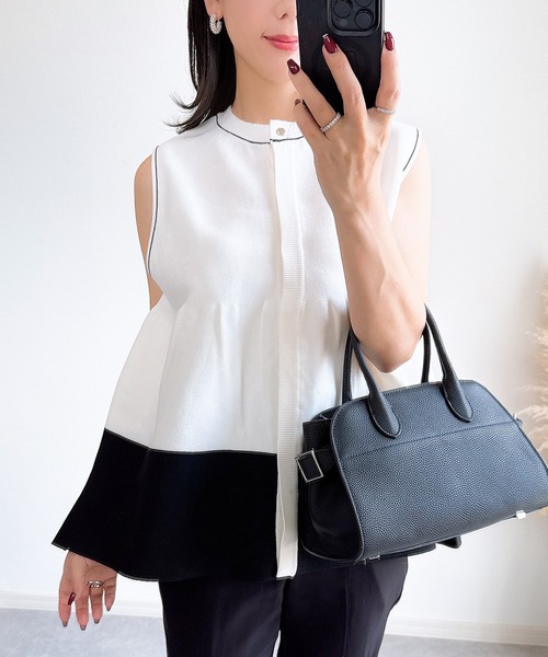 &. NOSTALGIA（アンドドットノスタルジア）の「【ZOZO限定】配色ペプラムノースリニット（ニット/セーター・レディース・グレー/ブラック/ホワイト・M）」の2枚目の写真