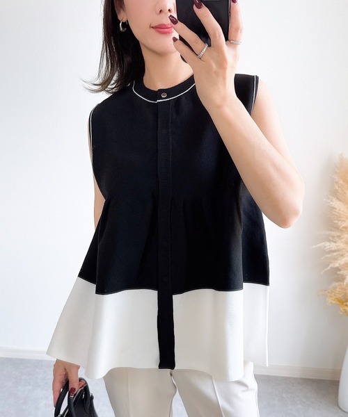 &. NOSTALGIA（アンドドットノスタルジア）の「【ZOZO限定】配色ペプラムノースリニット（ニット/セーター・レディース・グレー/ブラック/ホワイト・M）」の3枚目の写真