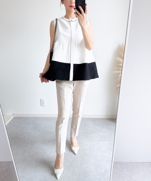 &. NOSTALGIA（アンドドットノスタルジア）の「【ZOZO限定】配色ペプラムノースリニット（ニット/セーター・レディース・グレー/ブラック/ホワイト・M）」の4枚目の写真