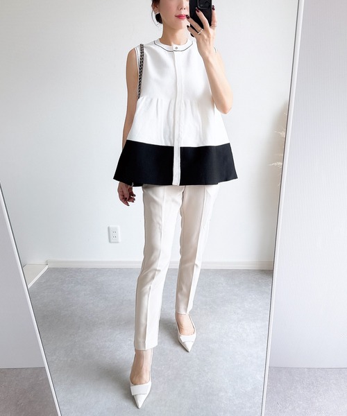 &. NOSTALGIA（アンドドットノスタルジア）の「【ZOZO限定】配色ペプラムノースリニット（ニット/セーター・レディース・グレー/ブラック/ホワイト・M）」の5枚目の写真