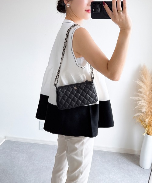 &. NOSTALGIA（アンドドットノスタルジア）の「【ZOZO限定】配色ペプラムノースリニット（ニット/セーター・レディース・グレー/ブラック/ホワイト・M）」の6枚目の写真