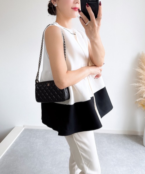 &. NOSTALGIA（アンドドットノスタルジア）の「【ZOZO限定】配色ペプラムノースリニット（ニット/セーター・レディース・グレー/ブラック/ホワイト・M）」の8枚目の写真