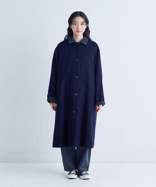 conges payes ADIEU TRISTESSE（コンジェ ペイエ アデュートリステス）の「シャギーステンカラーコート（ステンカラーコート・レディース・チェック/ネイビー・38）」の22枚目の写真