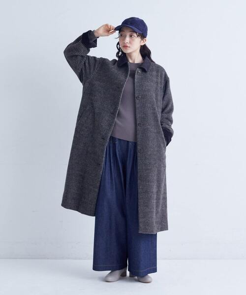 conges payes ADIEU TRISTESSE（コンジェ ペイエ アデュートリステス）の「シャギーステンカラーコート（ステンカラーコート・レディース・チェック/ネイビー・38）」の19枚目の写真