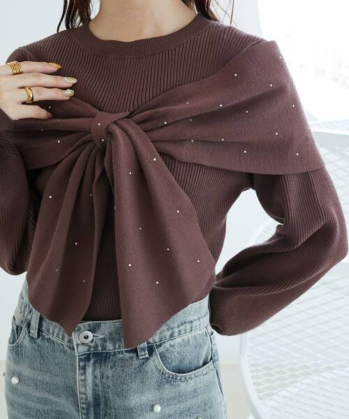 MAJESTIC LEGON（マジェスティックレゴン）の「【WEB限定/11色展開】アソートデザインリボンニットトップス（ニット/セーター・レディース・チャコールグレー/ブラック/ピンク/アイボリー/ボルドー/ブラック系その他/ホワイト系その他2/ホワイト系その他3/ブラック系その他2/グレー系その他3/ブラウン系その他2・MEDIUM）」の10枚目の写真