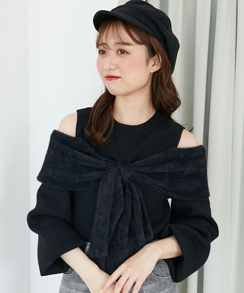 リボン付きブラックニット長袖 WEB限定/11色展開】アソートデザインリボンニットトップス（ニット