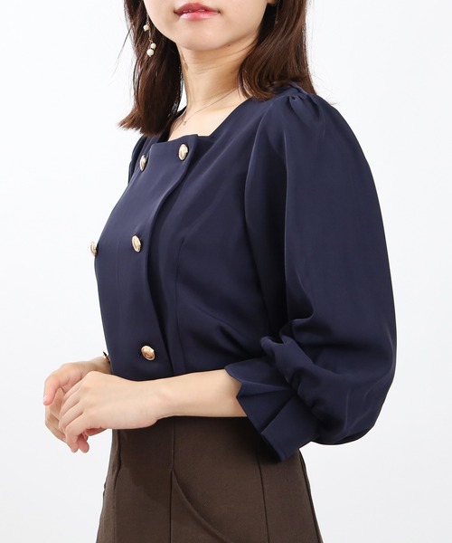 ASTORIA ODIER(アストリアオディール)の「ダブルブレスト7分袖ブラウス(シャツ/ブラウス・レディース・ネイビー/ホワイト/ブラウン/ピンクベージュ・SMALL/MEDIUM)」の12枚目の写真