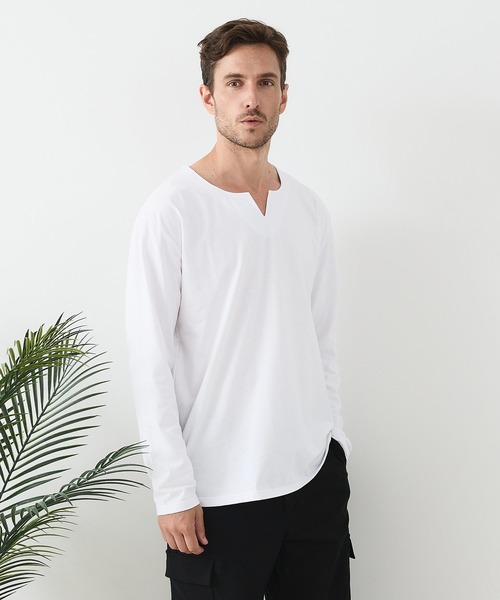 JEANS MATE(ジーンズメイト)の「【汗染みの目立ちにくいTシャツ ZEROSTAIN/ゼロステイン】キーネック ロンT 防汚 UVカット(Tシャツ/カットソー・メンズ・ブラック/スミクロ/ホワイト・LARGE/X-LARGE/MEDIUM)」の7枚目の写真