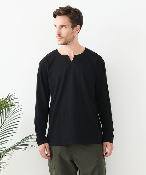 JEANS MATE(ジーンズメイト)の「【汗染みの目立ちにくいTシャツ ZEROSTAIN/ゼロステイン】キーネック ロンT 防汚 UVカット(Tシャツ/カットソー・メンズ・ブラック/スミクロ/ホワイト・LARGE/X-LARGE/MEDIUM)」の12枚目の写真
