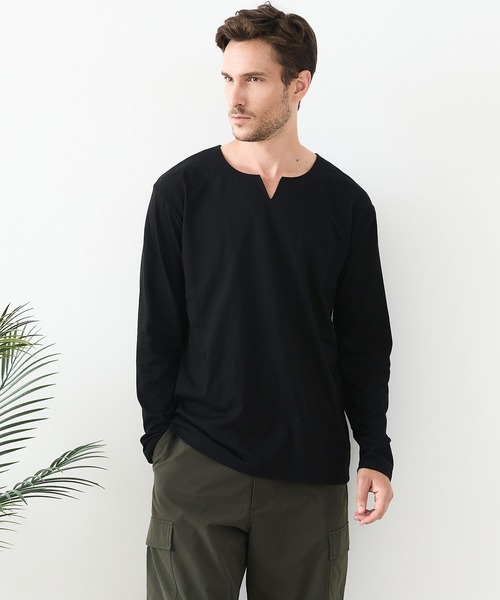 JEANS MATE(ジーンズメイト)の「【汗染みの目立ちにくいTシャツ ZEROSTAIN/ゼロステイン】キーネック ロンT 防汚 UVカット(Tシャツ/カットソー・メンズ・ブラック/スミクロ/ホワイト・LARGE/X-LARGE/MEDIUM)」の14枚目の写真