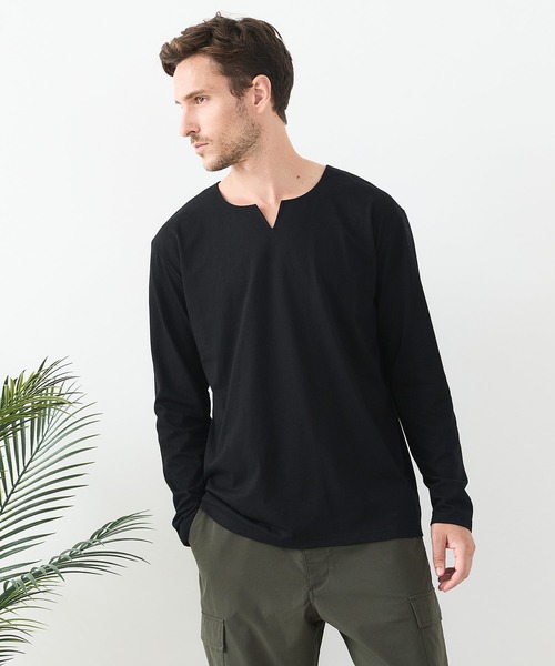 JEANS MATE(ジーンズメイト)の「【汗染みの目立ちにくいTシャツ ZEROSTAIN/ゼロステイン】キーネック ロンT 防汚 UVカット(Tシャツ/カットソー・メンズ・ブラック/スミクロ/ホワイト・LARGE/X-LARGE/MEDIUM)」の15枚目の写真