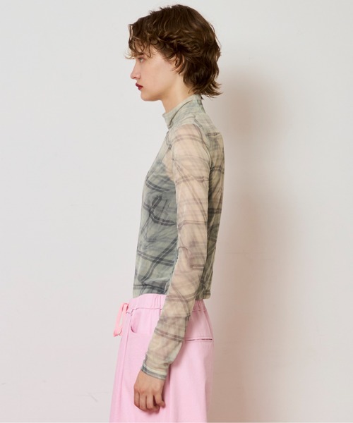 MAISON SPECIAL(メゾンスペシャル)の「Plaid Mesh Tops/チェックメッシュトップス(Tシャツ/カットソー・レディース・オフホワイト/ブルー/ブラック・FREE)」の7枚目の写真