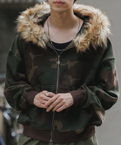 SUPPLIER/サプライヤー Faux Fur Cross Zip Hoodie フーディー