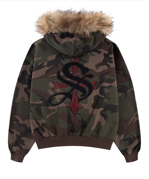 SUPPLIER/サプライヤー Faux Fur Cross Zip Hoodie フーディー