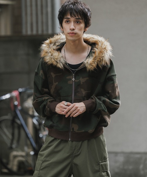 SUPPLIER/サプライヤー Faux Fur Cross Zip Hoodie フーディー