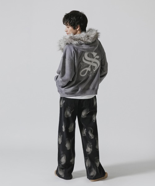 トップス SUPPLIER FAUX FUR CROSS ZIP HOODIE SUPPLIER】FAUX FUR CROSS ZIP HOODIE / 【サプライヤー】バックロゴ