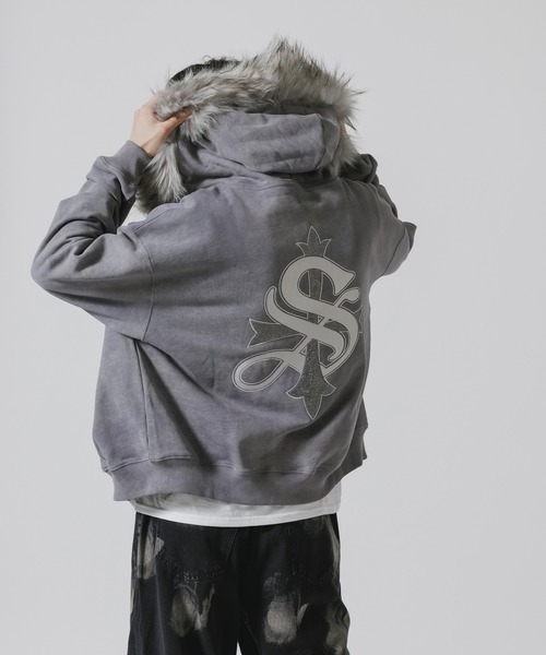 SUPPLIER/サプライヤー Faux Fur Cross Zip Hoodie フーディー