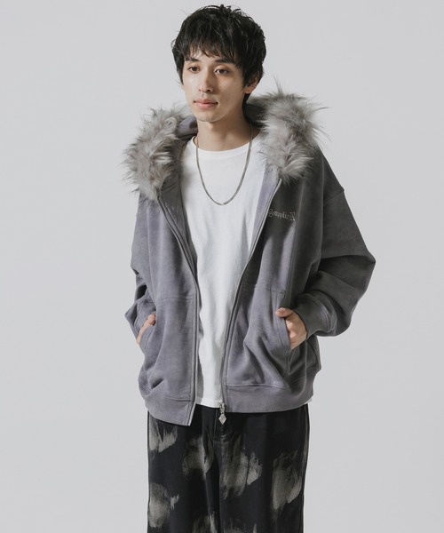 SUPPLIER/サプライヤー Faux Fur Cross Zip Hoodie フーディー