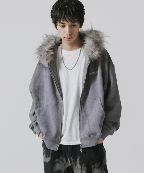 SUPPLIER/サプライヤー Faux Fur Cross Zip Hoodie フーディー