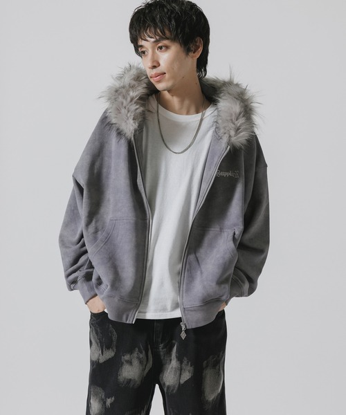 SUPPLIER/サプライヤー Faux Fur Cross Zip Hoodie フーディー