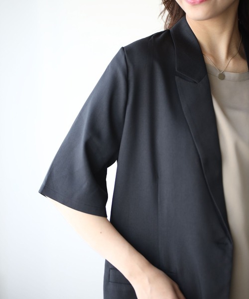 Ehre style(エーレスタイル)の「秋色カラーで涼やか通勤 5分袖ジャケット(テーラードジャケット・レディース・ブラック/ブラウン・FREE)」の7枚目の写真